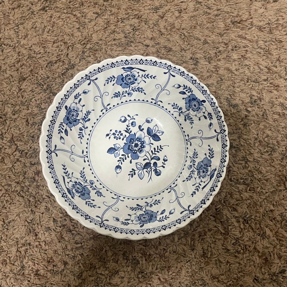 Johnson Brothers Indies Blue Ironstone Bowl Scalloped Floral Made in England